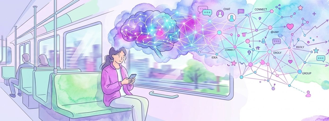 Illustrazione di una ragazza che evolve le proprie abitudini sulla base delle interazioni con ChatGPT